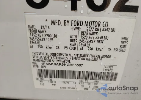 2017 Ford Police Interceptor from USA, damaged, VIN 1FM5K8AR9HGB65507